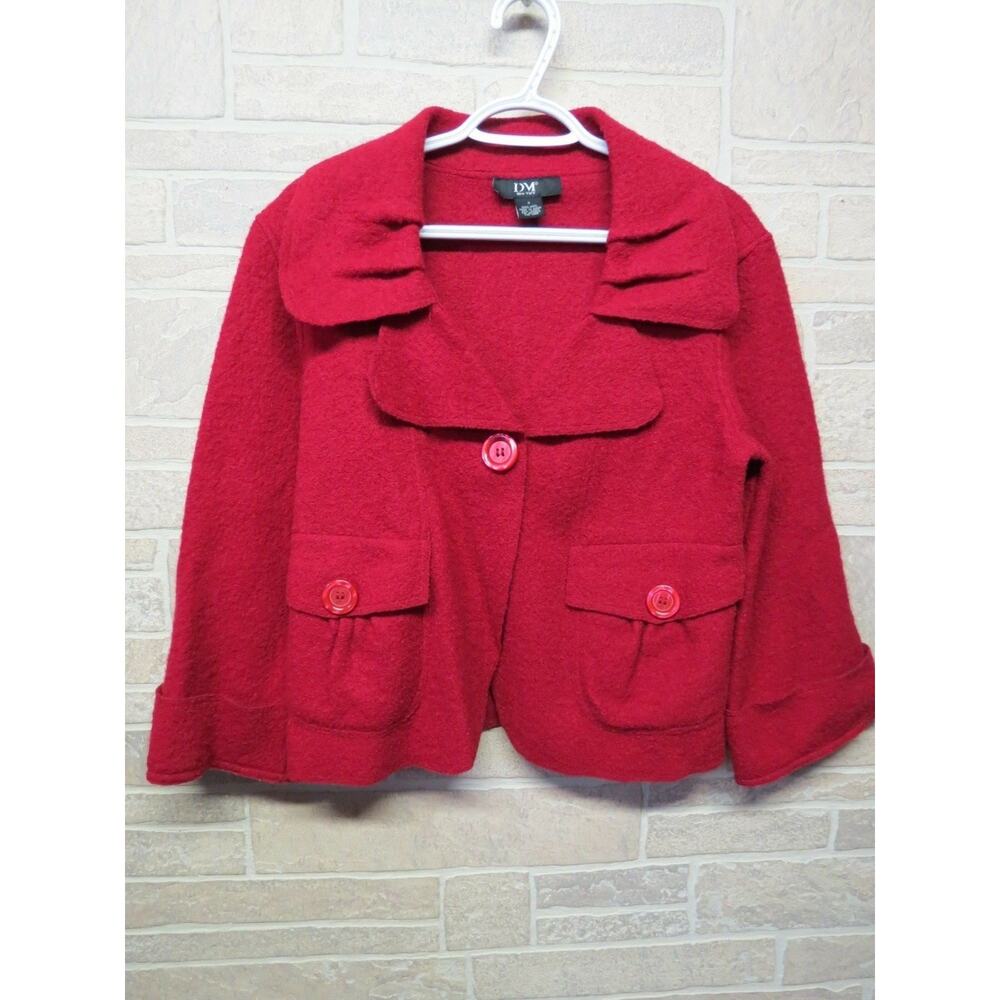 DM Women's Size Small S RED Blazer Jacket 100% Wool Pockets Buttons